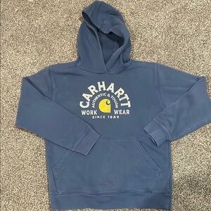 Carhartt Blue Hoodie with Yellow Logo